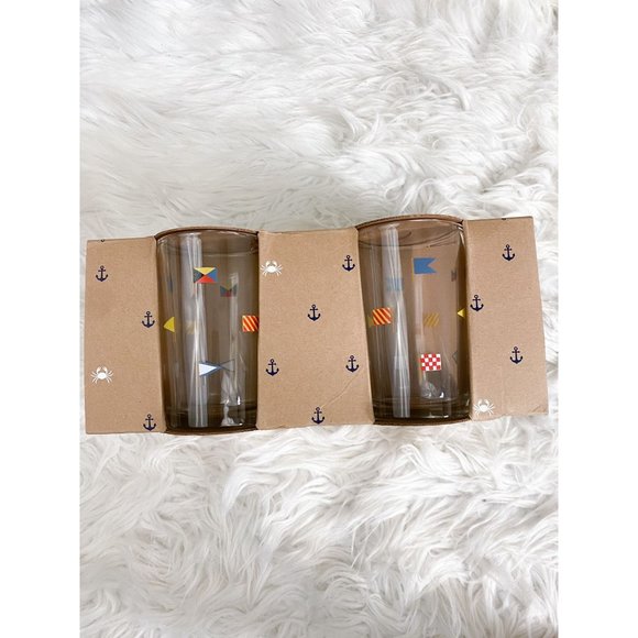 Pottery Barn Dining Pottery Barn Nautical Flags Juice Glasses Set Of 4 New Coastal Summer